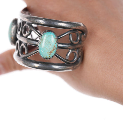 7" Vintage Native American silver twisted wire cuff bracelet with turquoise