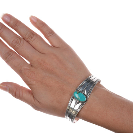 7" 1940's Navajo silver Blue Gem turquoise cuff bracelet