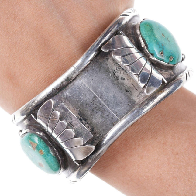 Vintage Native American sterling chunky turquoise watch bracelet