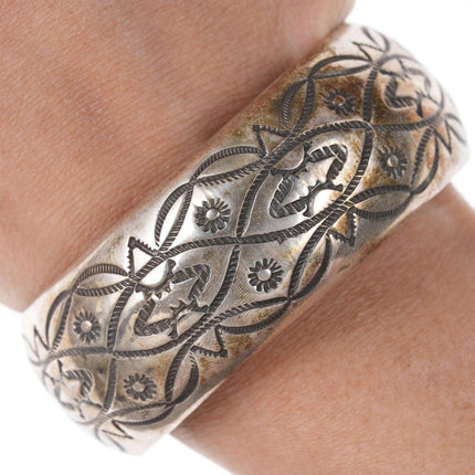 Vintage Heavy Stamped sterling cuff bracelet