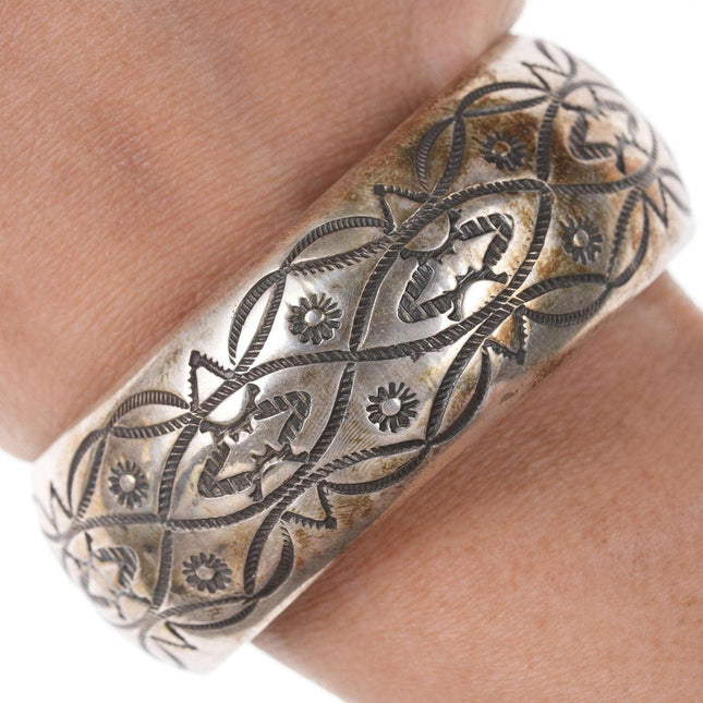 Vintage Heavy Stamped sterling cuff bracelet