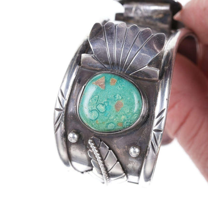 Vintage Native American sterling chunky turquoise watch bracelet