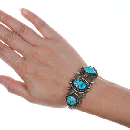 6" Vintage Navajo silver cuff bracelet with 3 turquoise stones