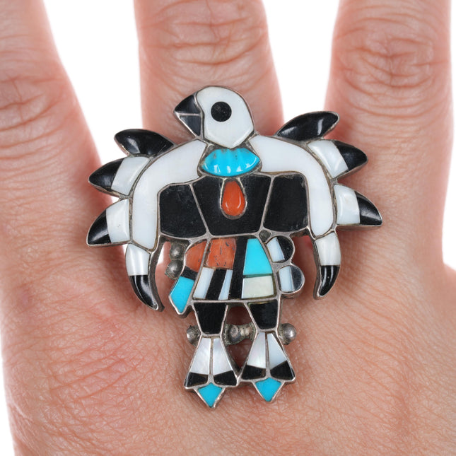 sz9.25 MP Zuni silver channel inlay eagle dancer ring