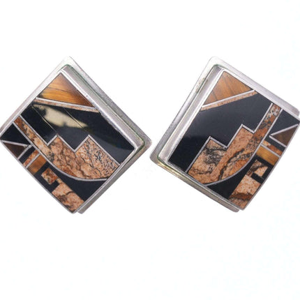 Donald Douglas Navajo Multi-stone earrings inlaid with Tiger's Eye, Picture Jasp