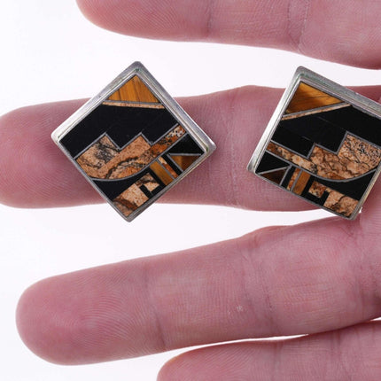 Donald Douglas Navajo Multi-stone earrings inlaid with Tiger's Eye, Picture Jasp