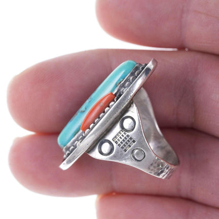 Louis Aberbach 1970's Sterling turquoise and coral ring