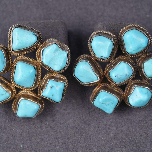 Vintage Chinese silver and Turquoise cluster earrings