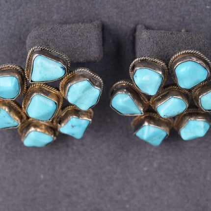 Vintage Chinese silver and Turquoise cluster earrings