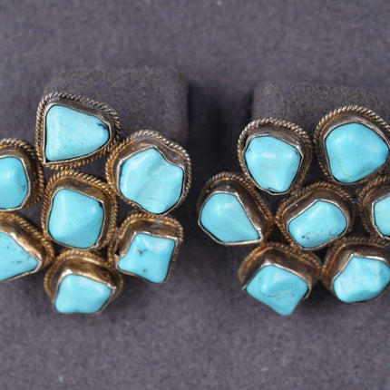 Vintage Chinese silver and Turquoise cluster earrings