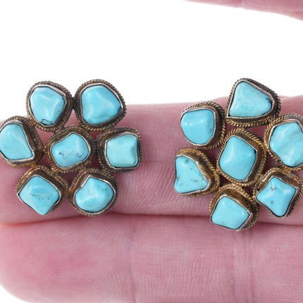 Vintage Chinese silver and Turquoise cluster earrings