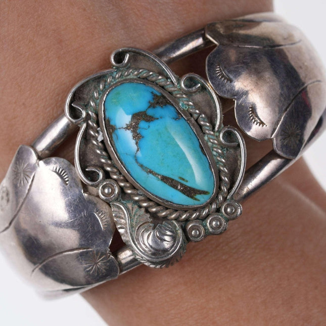 Vintage 7.5" Native American Sterling and Turquoise cuff