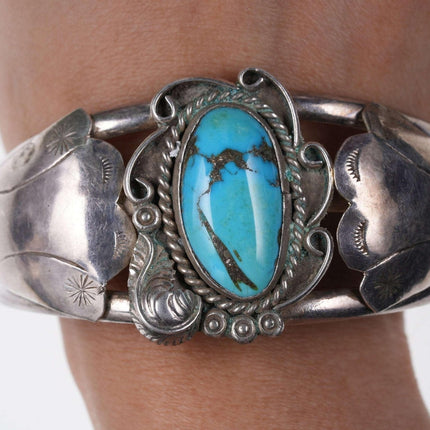 Vintage 7.5" Native American Sterling and Turquoise cuff