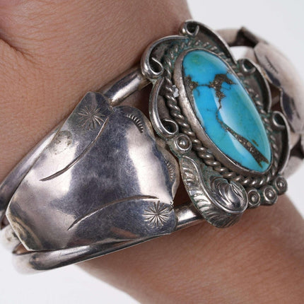 Vintage 7.5" Native American Sterling and Turquoise cuff