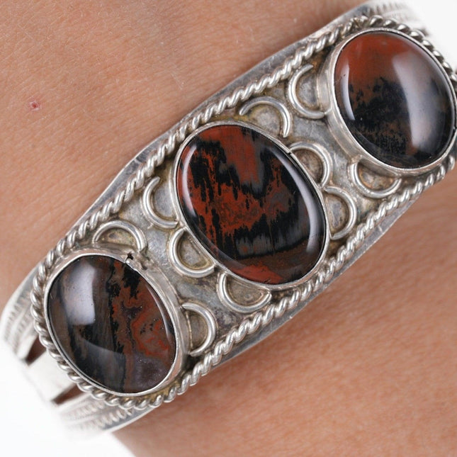 40's-50's Navajo heavy stamped silver petrified wood bracelet