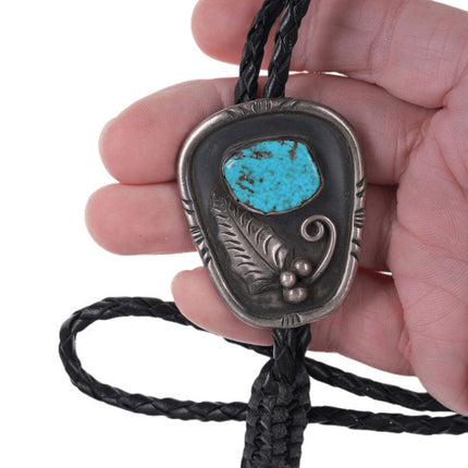 c1960 Louise Platero Navajo Sterling/turquoise Bolo turned lanyard