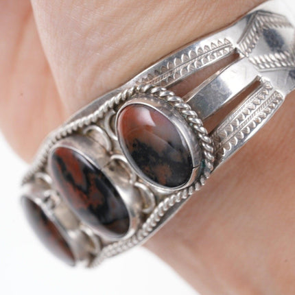 40's-50's Navajo heavy stamped silver petrified wood bracelet