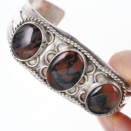 40's-50's Navajo heavy stamped silver petrified wood bracelet