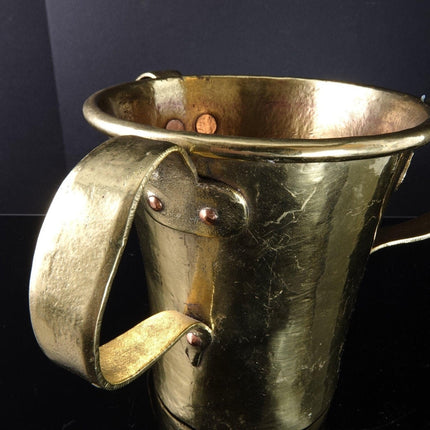 c1850 Judaica Russian Brass Loving cup 3 Handled Hand Wrought copper rivets