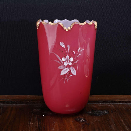 c1890 Harrach Bohemian Hand Painted Cased Cranberry glass Vase