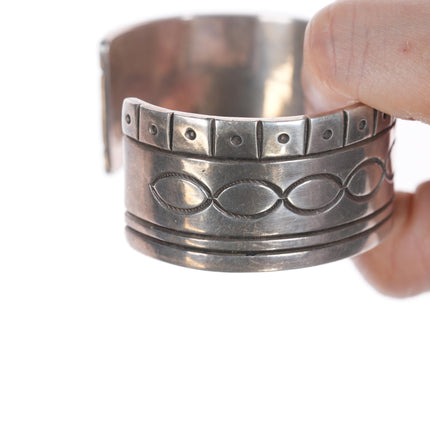 7" Vintage Native American chiseled and stamped silver cuff bracelet