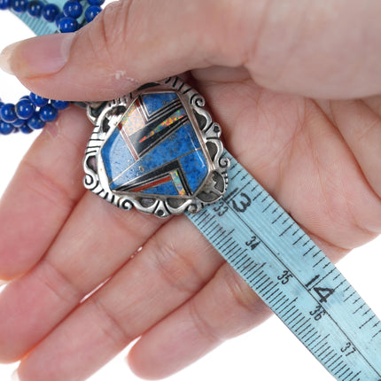 Cecil Ashley Navajo Denim Lapis, coral, opal, onyx, sterling pendant on lapis