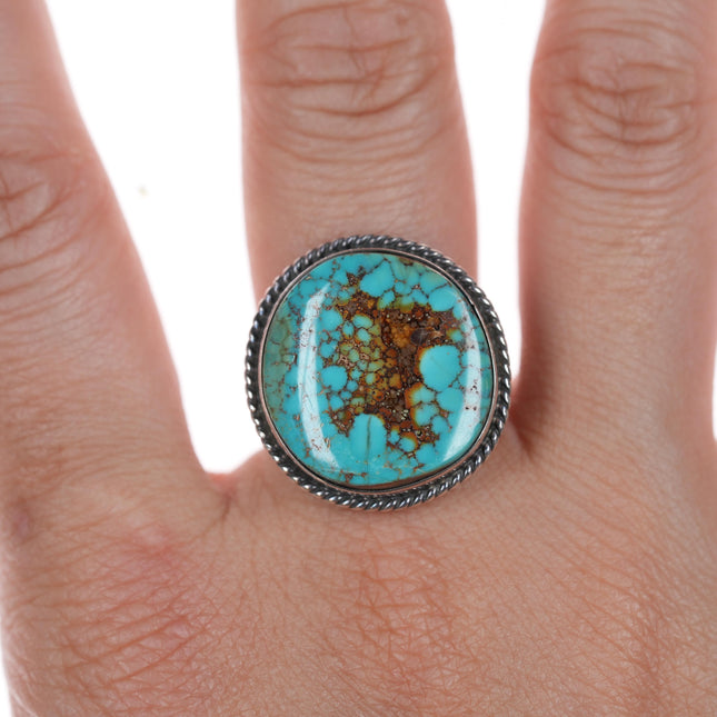 sz8.25 L Ganado Navajo silver ring with spiderweb turquoise