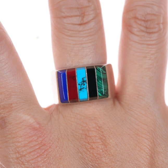 sz8 Mexican sterling multi-stone channel inlay ring