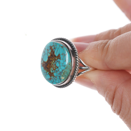 sz8.25 L Ganado Navajo silver ring with spiderweb turquoise