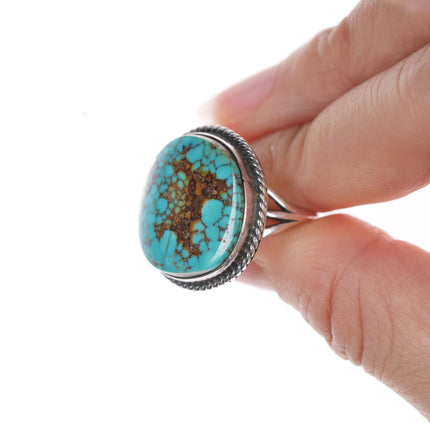 sz8.25 L Ganado Navajo silver ring with spiderweb turquoise