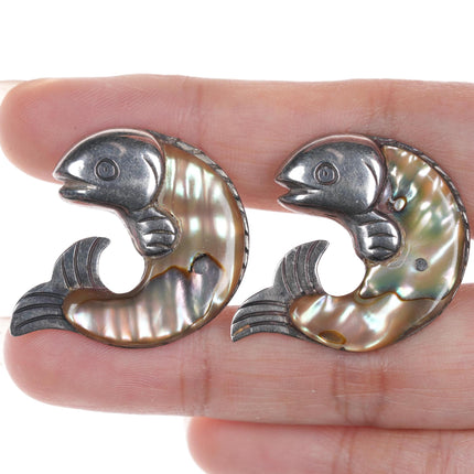 William Spratling(1900-1967) Taxco Modernist sterling abalone fish cufflinks