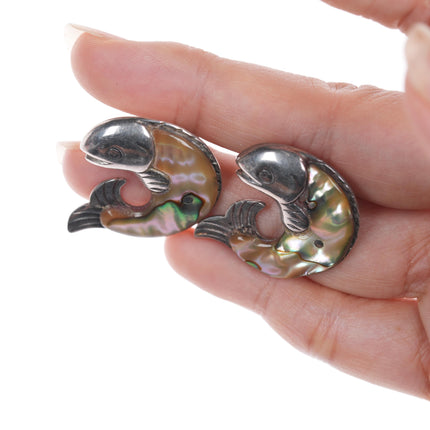 William Spratling(1900-1967) Taxco Modernist sterling abalone fish cufflinks