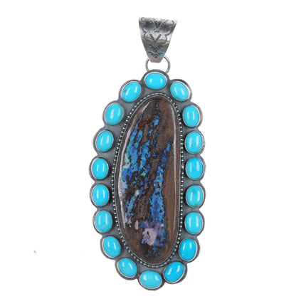 Huge Calvin Delgarito Navajo sterling Boulder Opal turquoise cluster pendant