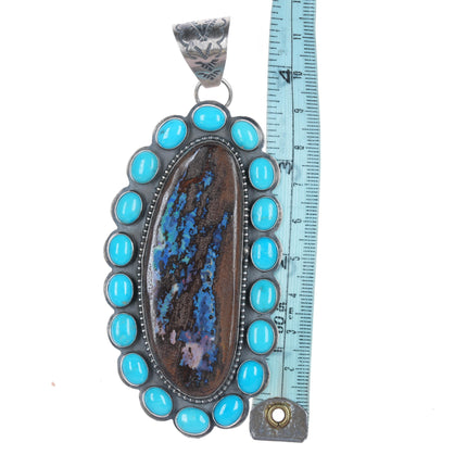 Huge Calvin Delgarito Navajo sterling Boulder Opal turquoise cluster pendant