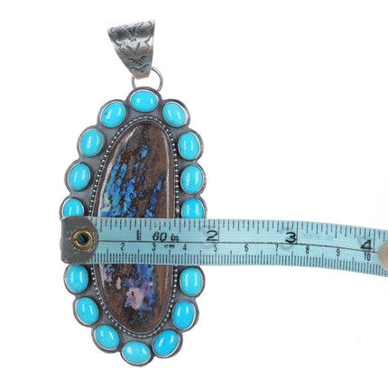 Huge Calvin Delgarito Navajo sterling Boulder Opal turquoise cluster pendant