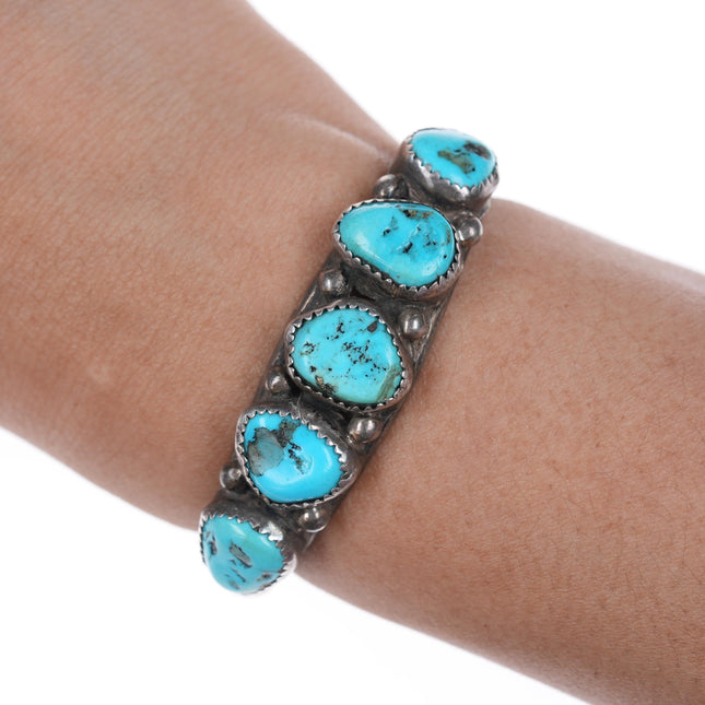 5.25" Vintage Navajo silver and turquoise row cuff