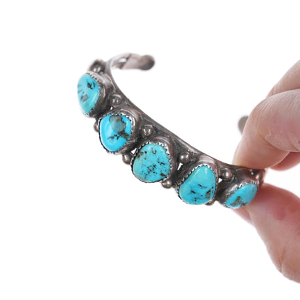 5.25" Vintage Navajo silver and turquoise row cuff