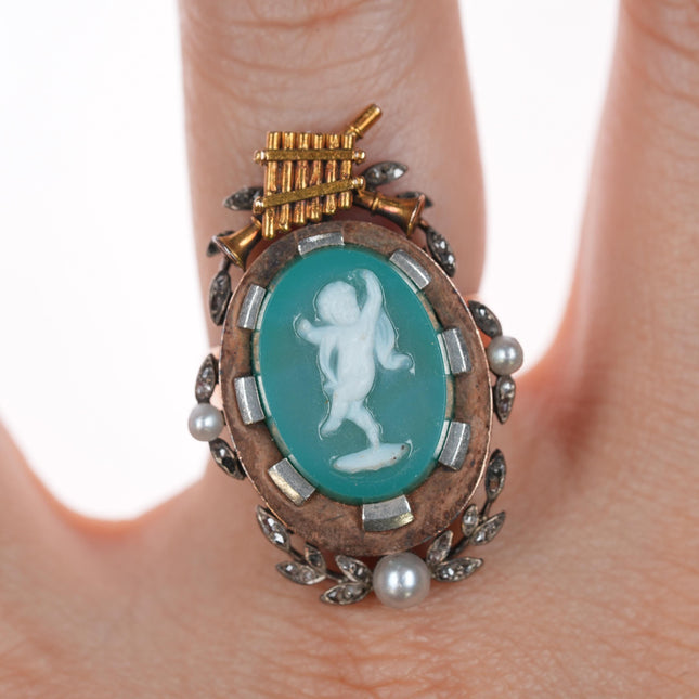 sz6 c1880 Antique 14k Green Hardstone cameo ring