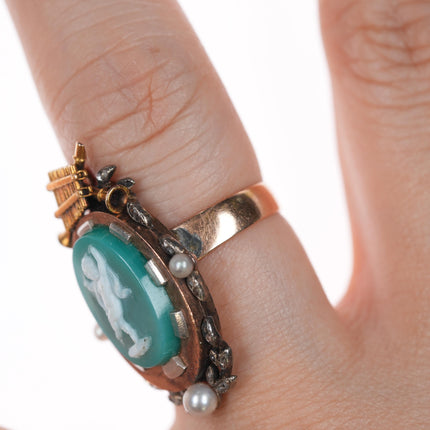 sz6 c1880 Antique 14k Green Hardstone cameo ring