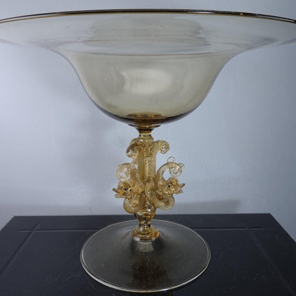 Antique Salviati Venetian Glass Compote with Dolphin Stem