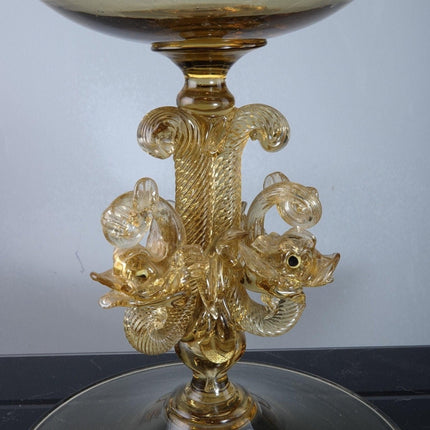 Antique Salviati Venetian Glass Compote with Dolphin Stem