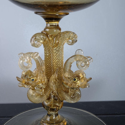 Antique Salviati Venetian Glass Compote with Dolphin Stem