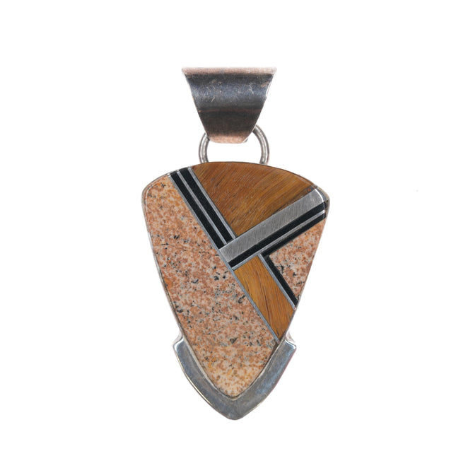 Stewart Billie Navajo Cat's eye, sterling channel inlay pendant