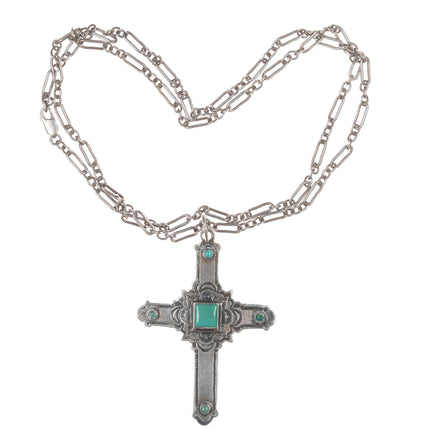 Gary G Navajo Sterling cross pendant/necklace with Santo Domingo inlay