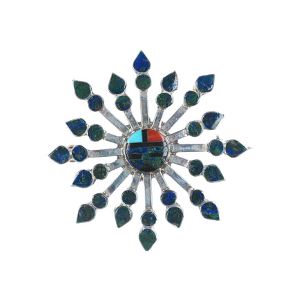 Vera Halusewa Zuni Sterling and Chrysocolla Multi-stone channel inlay sunface pendant/pin