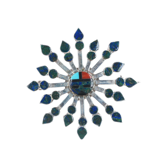 Vera Halusewa Zuni Sterling and Chrysocolla Multi-stone channel inlay sunface pendant/pin