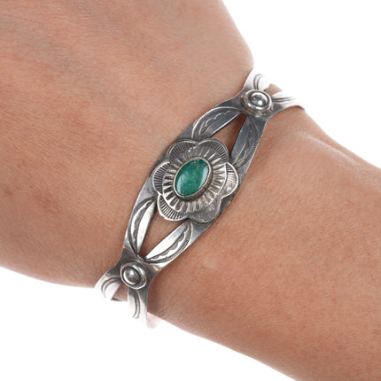 6 1/8" 30's-40's Navajo hand stamped silver cuff bracelet with turquoise