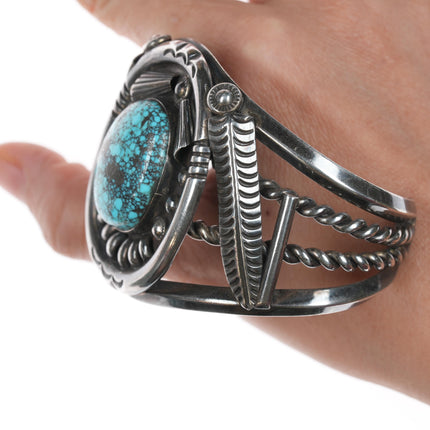 7" 1970's Phil T Navajo Silver cuff bracelet with turquoise