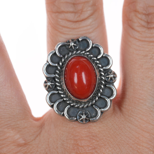 sz7 Vintage G Begay Sterling and Mediterranean coral ring