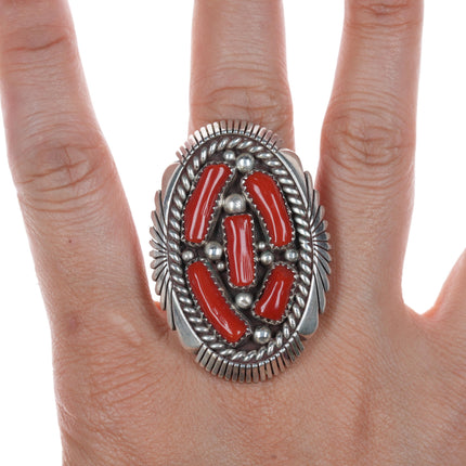 sz9 K Navajo sterling Mediterranean coral ring